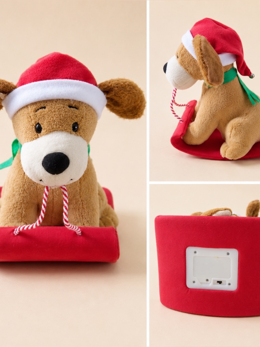 Hallmark Rockin’ Rover Christmas musical plush puppy on a red sled.